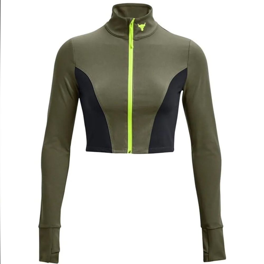 Under Armour Project Rock Jacket - Olive Green Jacket with Neon Yellow Zipper